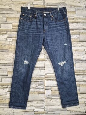 ​Levi's 501 Taper Jeans Women 30x28 Blue Distressed Button Fly Mom Tapered Leg
